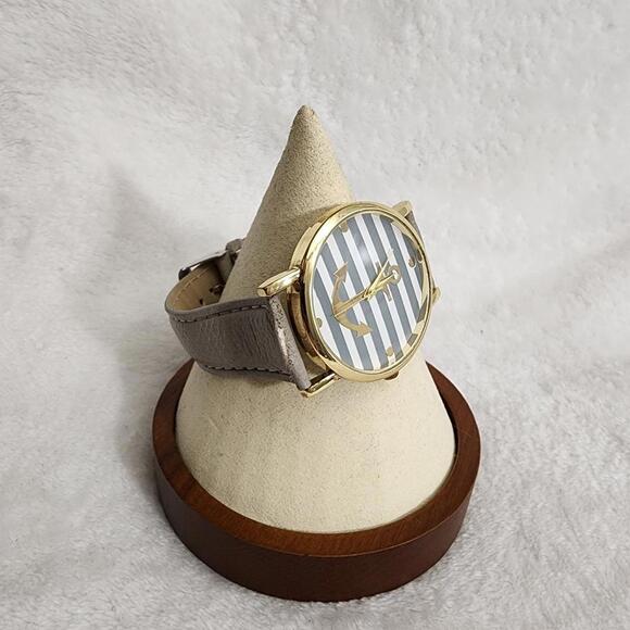 Gold/Grey Striped Anchor Leather Watch - Picture 5 of 9